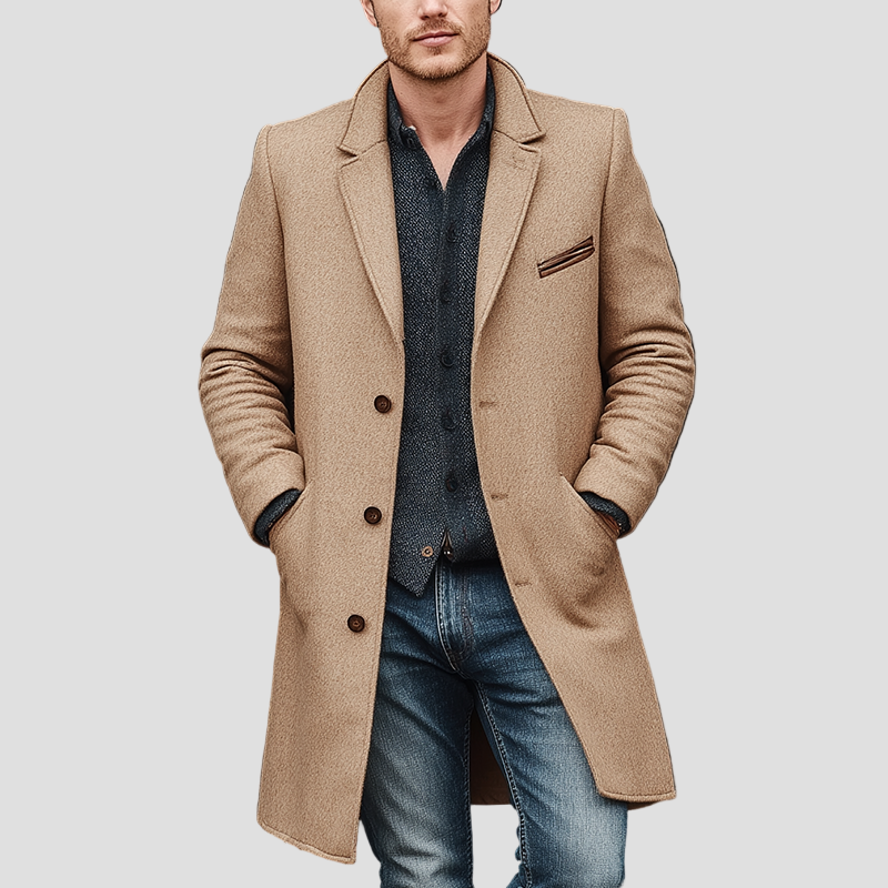 Mid-Length Straight Wool Men’s Coat