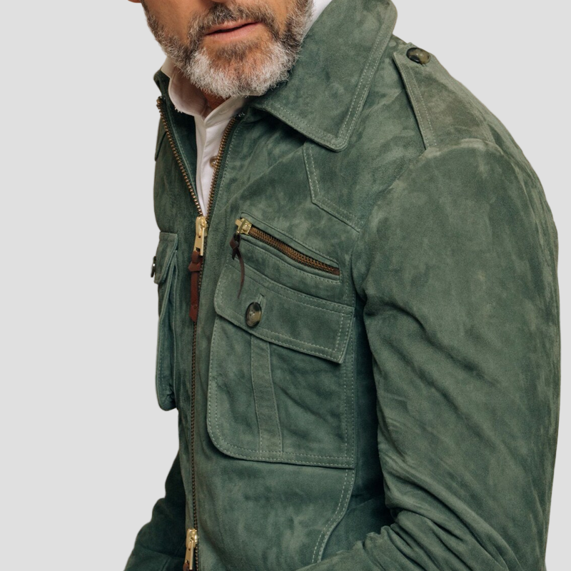 Retro Suede Jacket with Collar and Zip