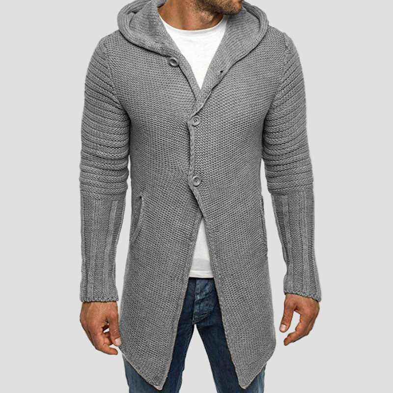 Knitted Hooded Cardigan with Buttons