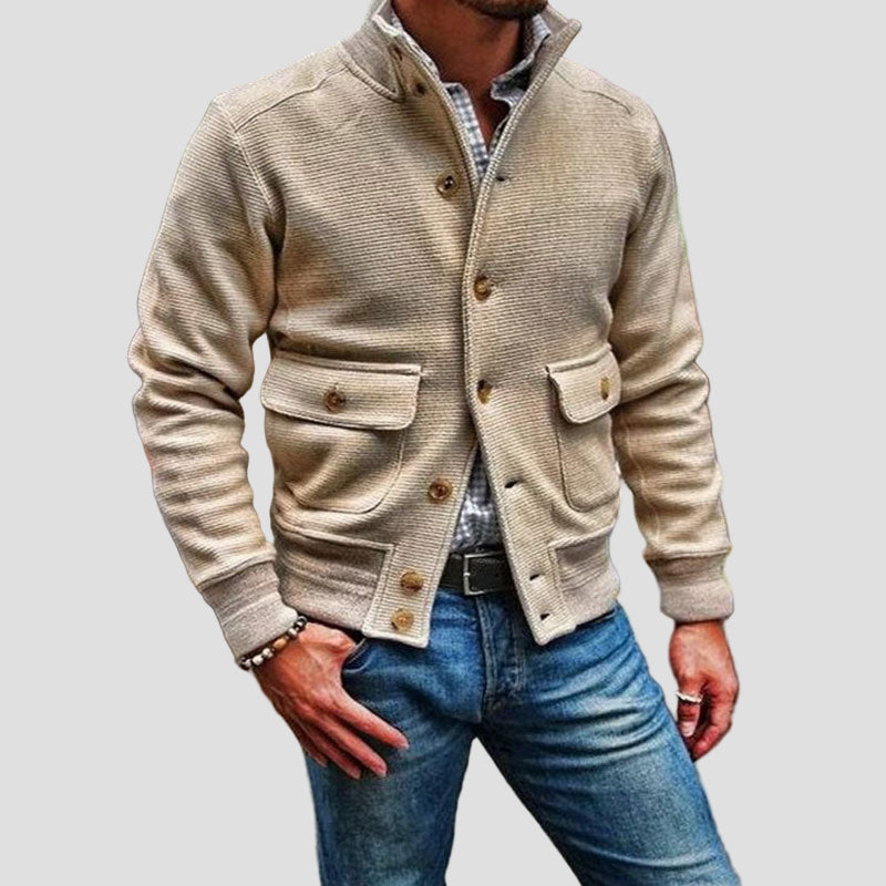 Men’s Solid Colour Jacket with Stand Collar