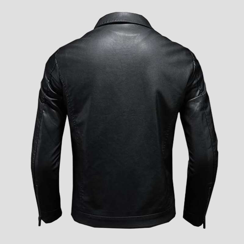 Men’s Leather Biker Jacket with Collar