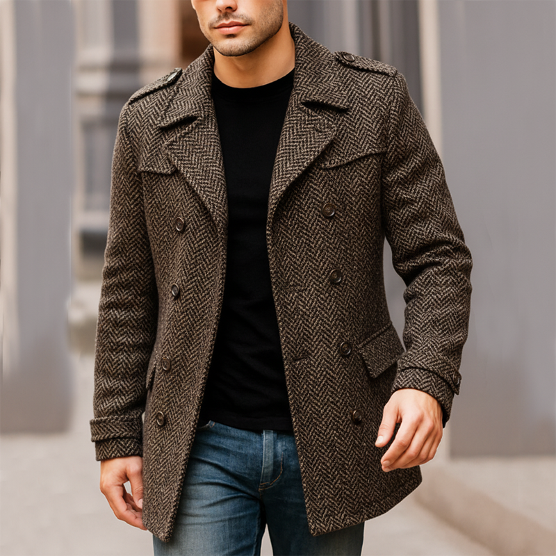 Elegant Dark Brown Wool Men’s Coat