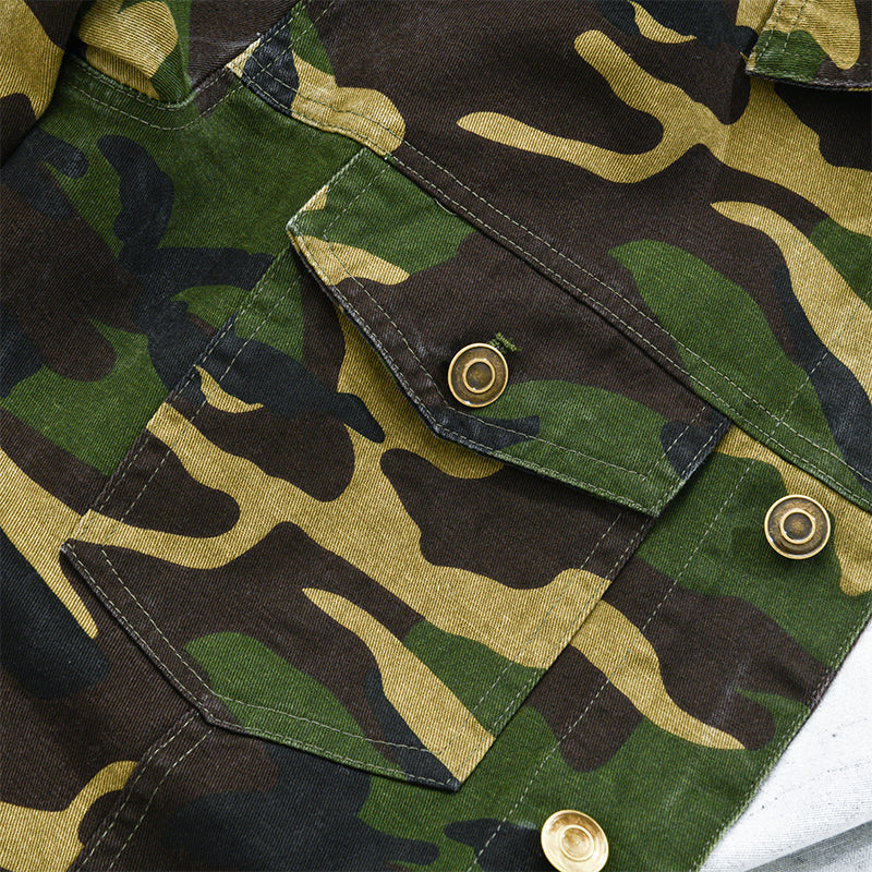 Retro Canvas Jacket with Collar and Camouflage