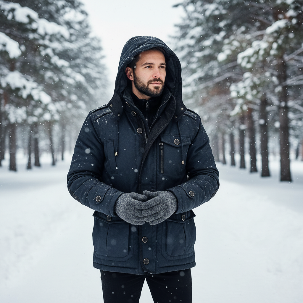 Men’s Weather-Resistant Winter Jacket with Pockets