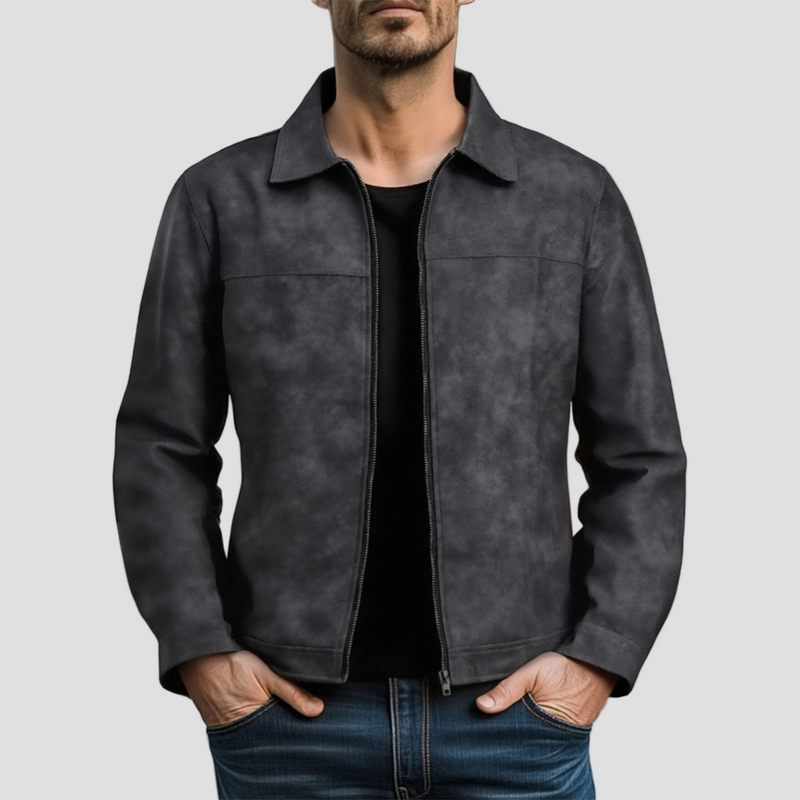 Classic Leather Jacket with Zip