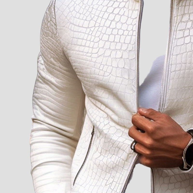 Slim-Fit Leather Jacket with Stand Collar