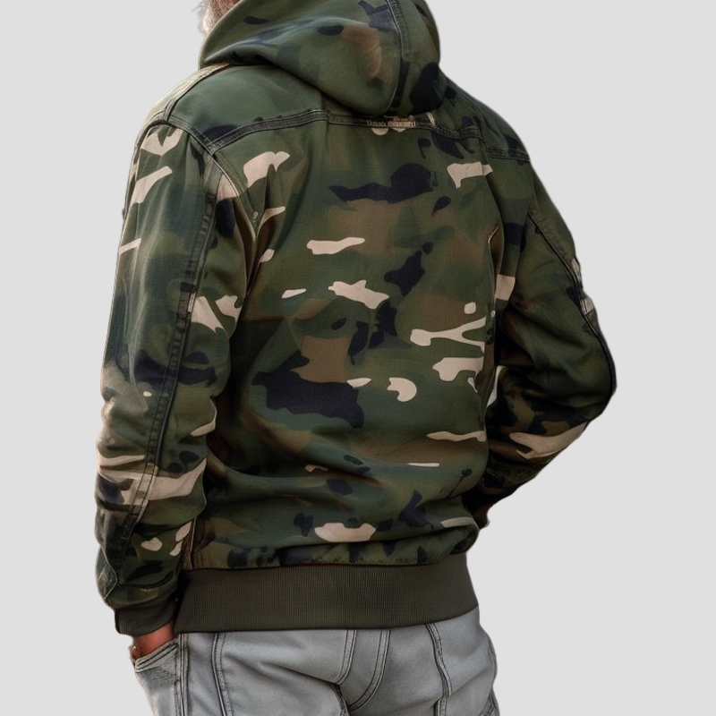 Men’s Camouflage Hooded Jacket with Multiple Pockets
