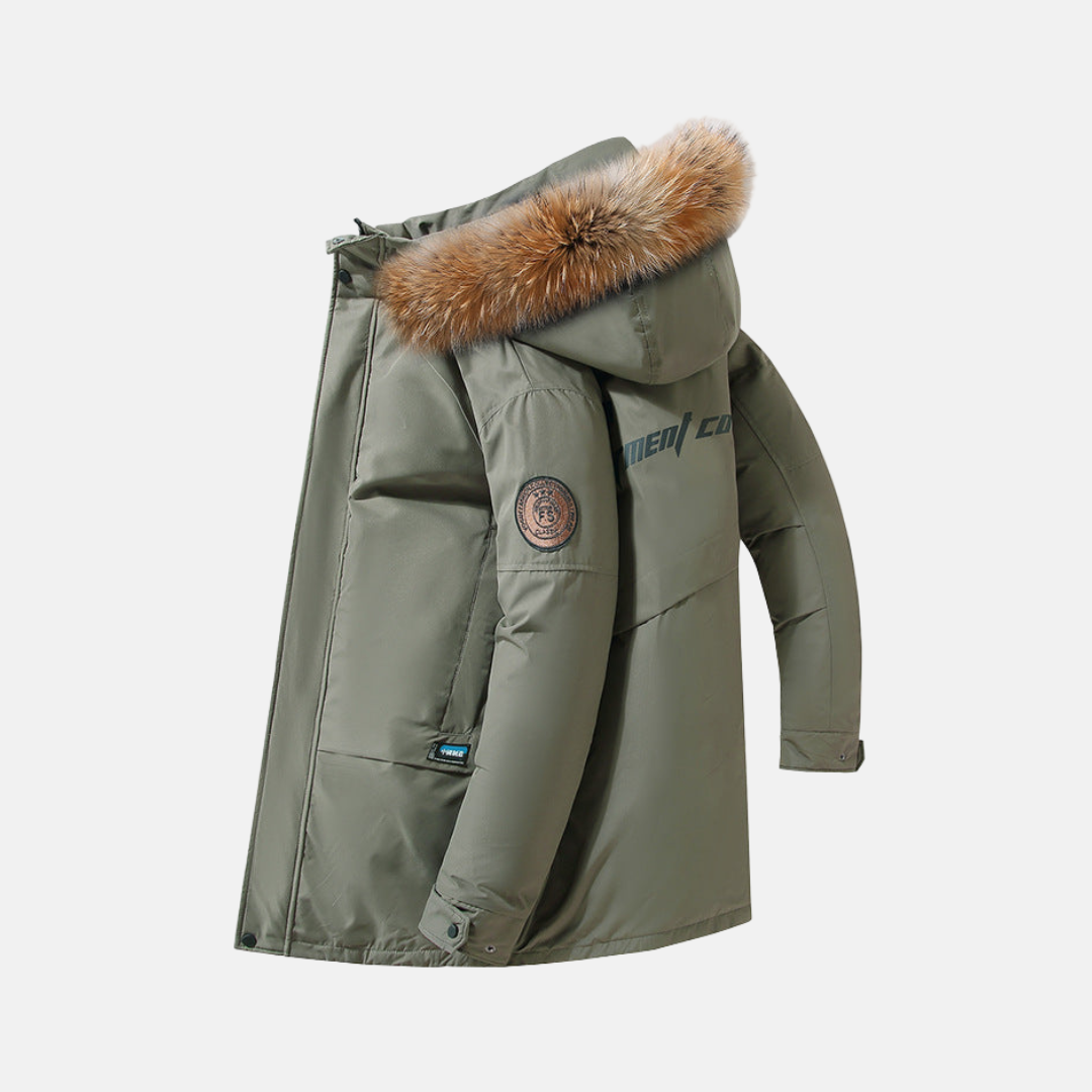 Men’s Winter Parka with Hood and Faux Fur Collar