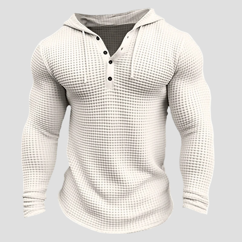 Solid-Colour Men’s Waffle-Textured Hoodie