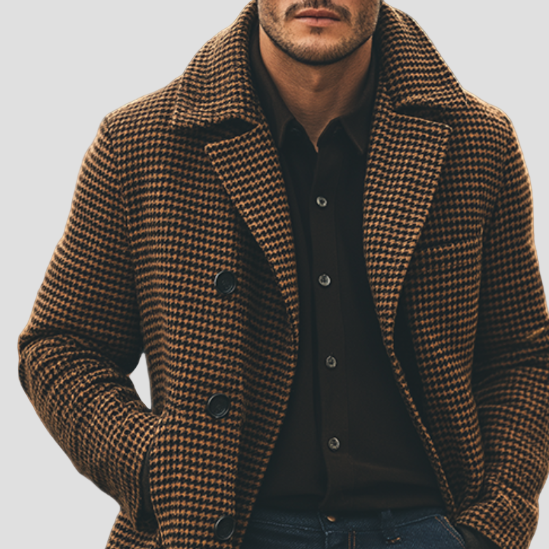 Elegant Double-Breasted Check Men’s Coat
