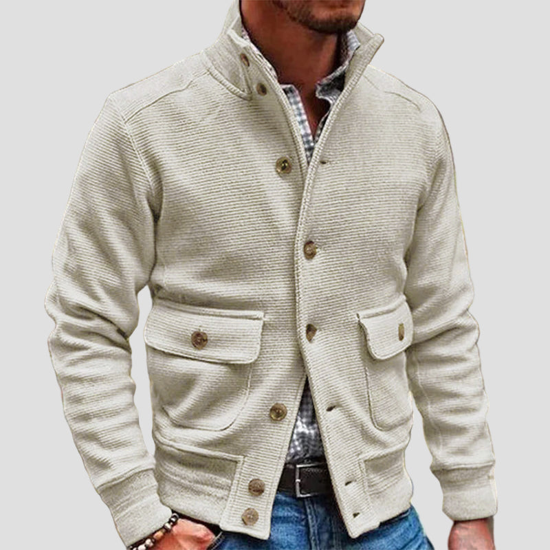 Men’s Solid Colour Jacket with Stand Collar