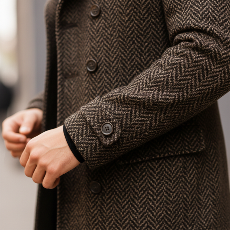 Elegant Dark Brown Wool Men’s Coat