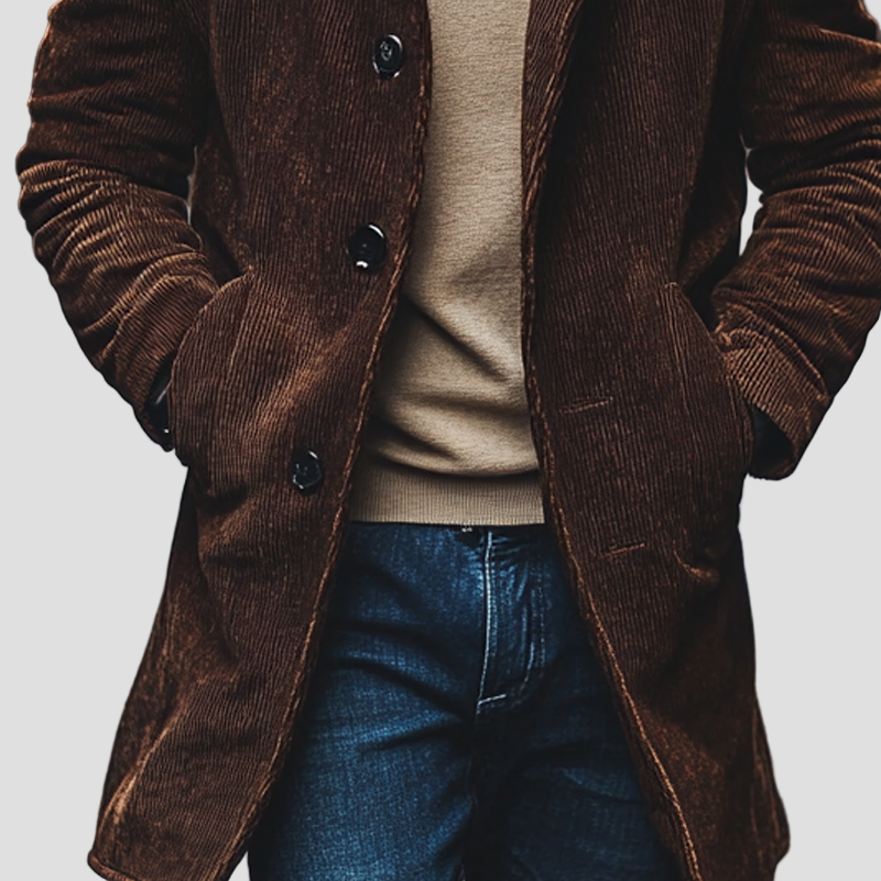 Elegant Mid-Length Corduroy Coat