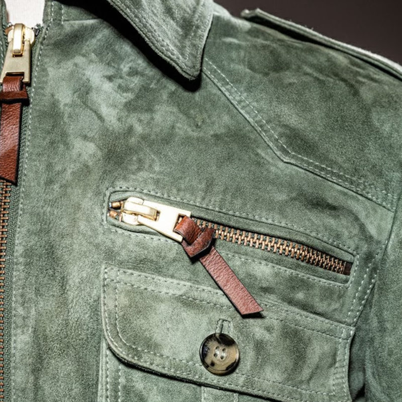 Retro Suede Jacket with Collar and Zip