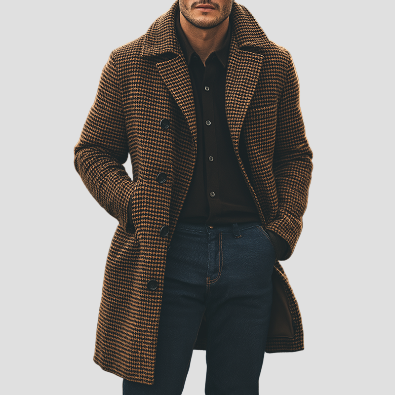 Elegant Double-Breasted Check Men’s Coat