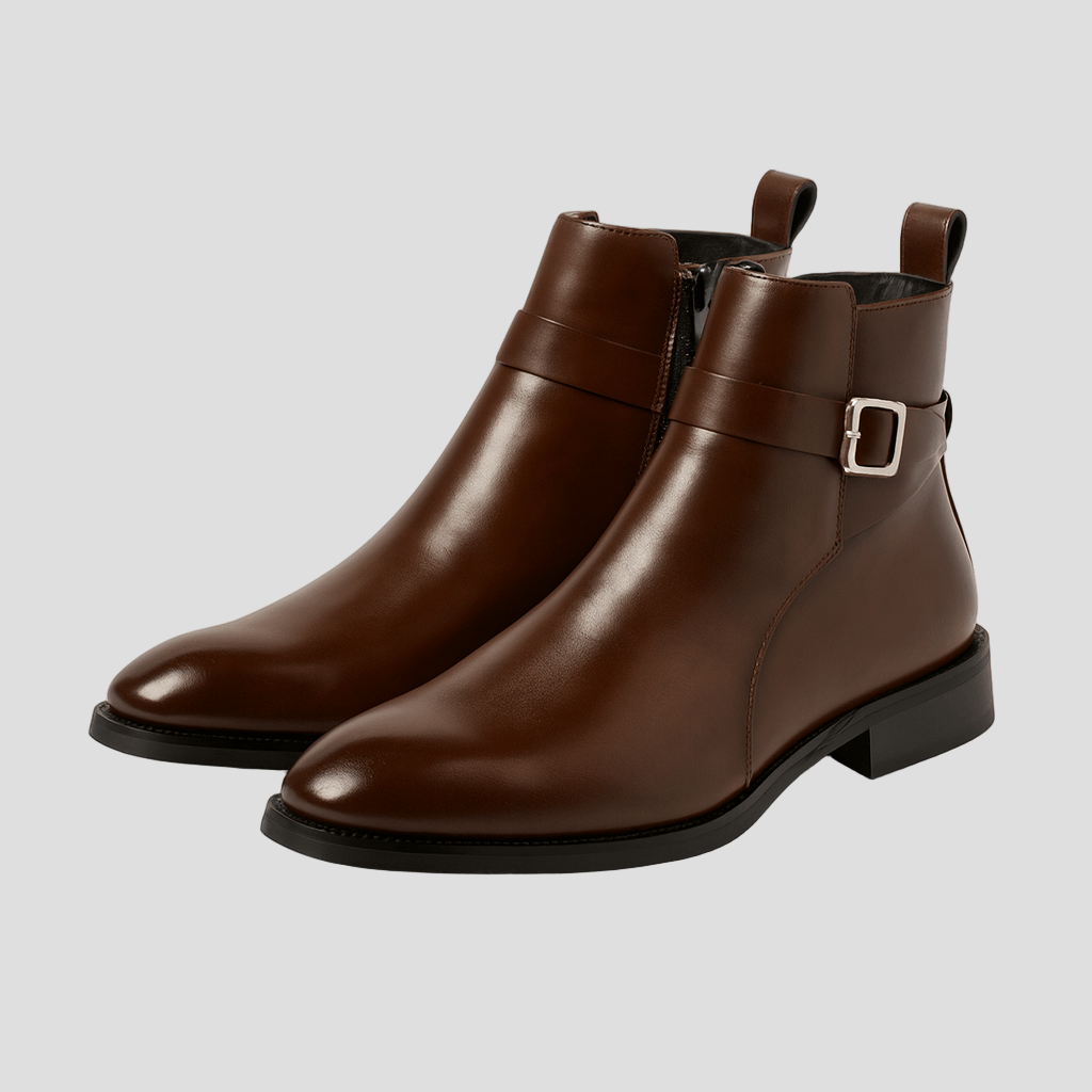 Men’s Leather Chelsea Boots with Buckle