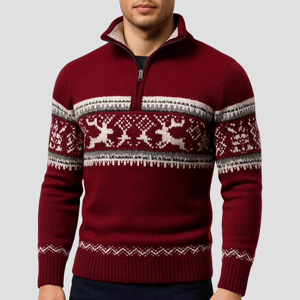 Men’s Fair Isle Jumper – Warm Half-Zip Nordic Style