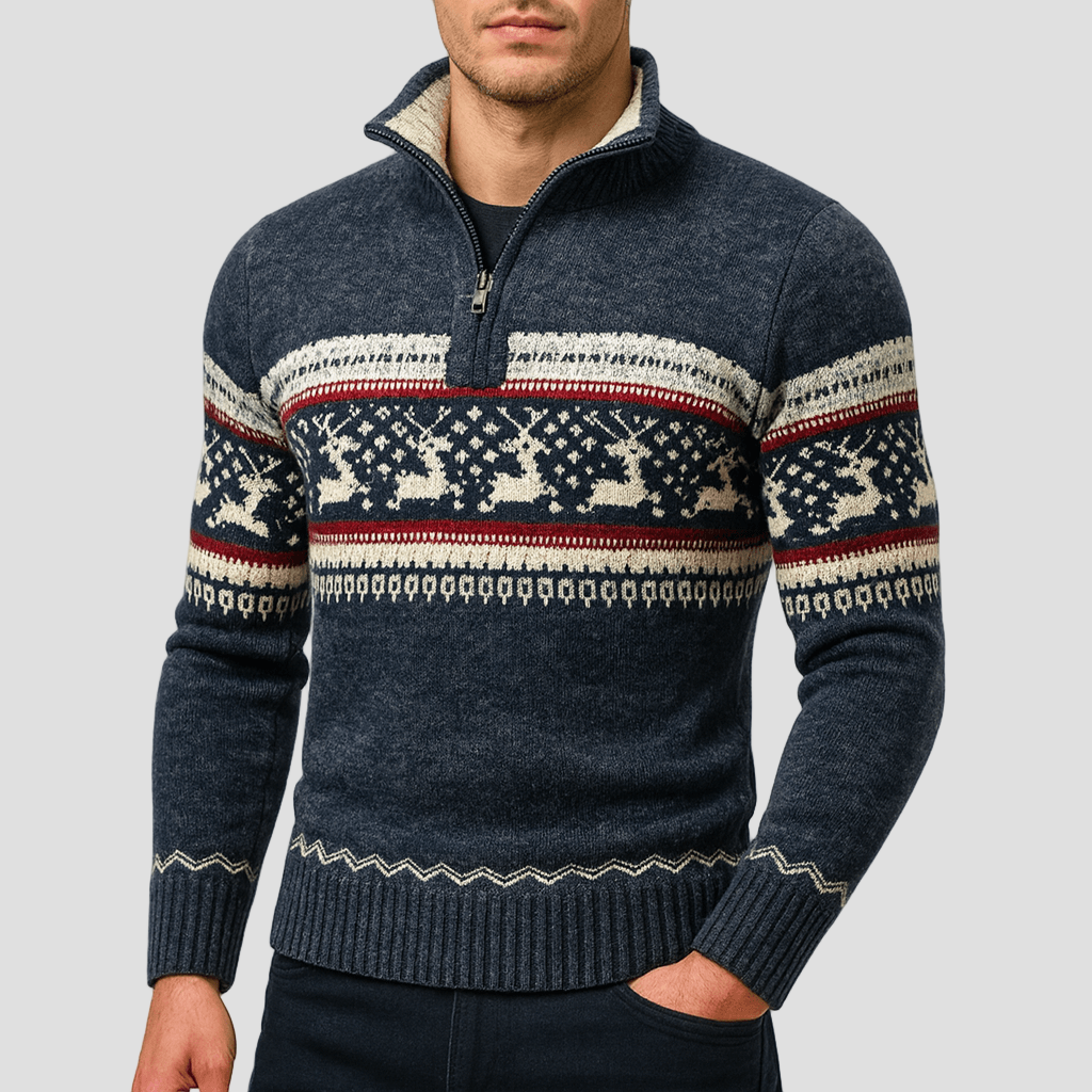 Men’s Fair Isle Jumper – Warm Half-Zip Nordic Style