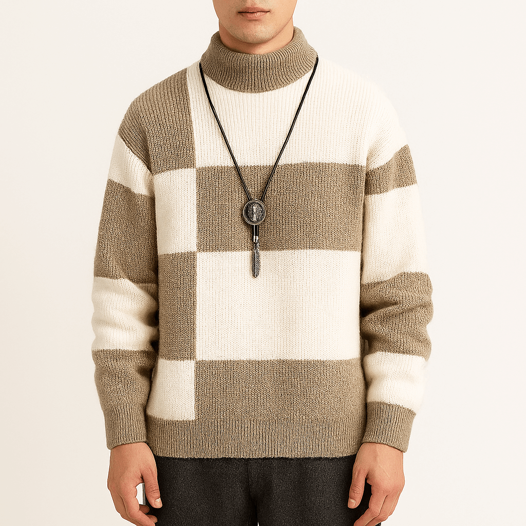 Men's Modern Colour-Block Turtleneck Sweater