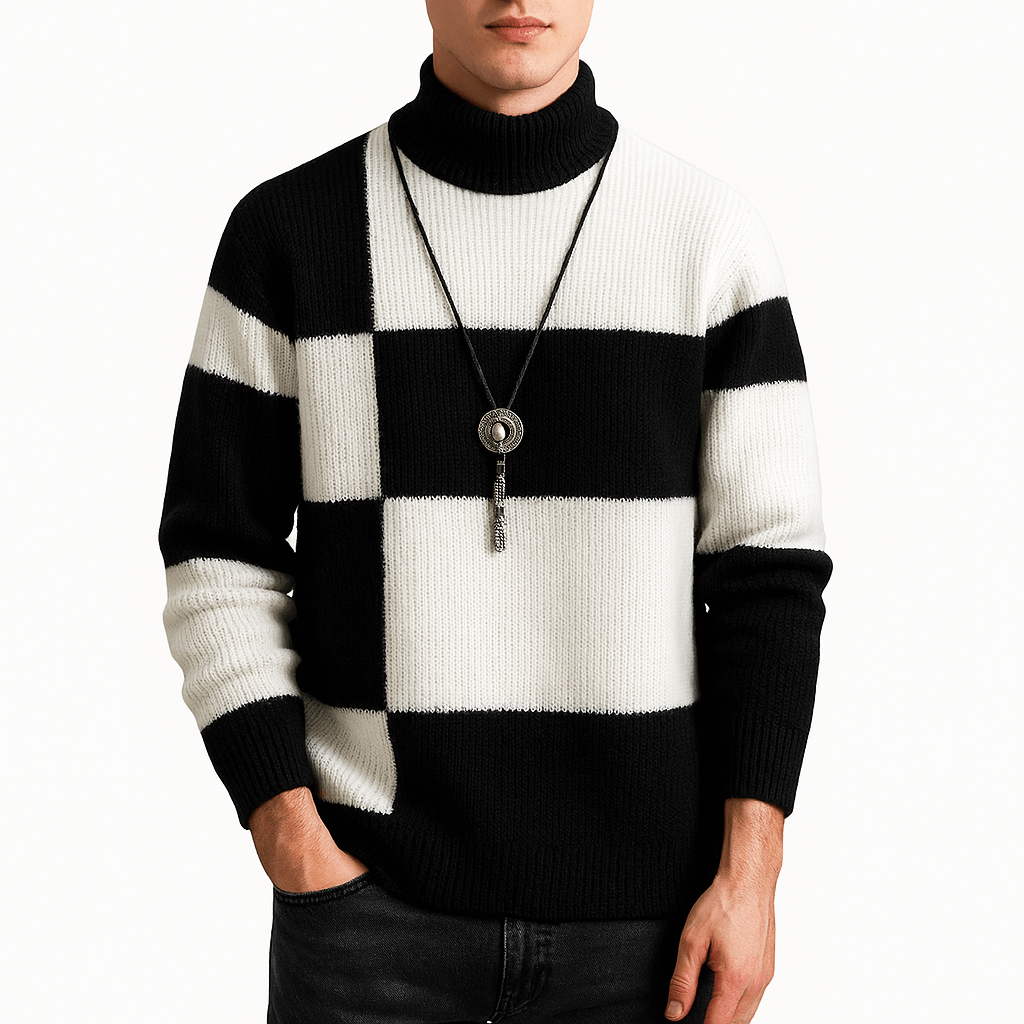 Men's Modern Colour-Block Turtleneck Sweater