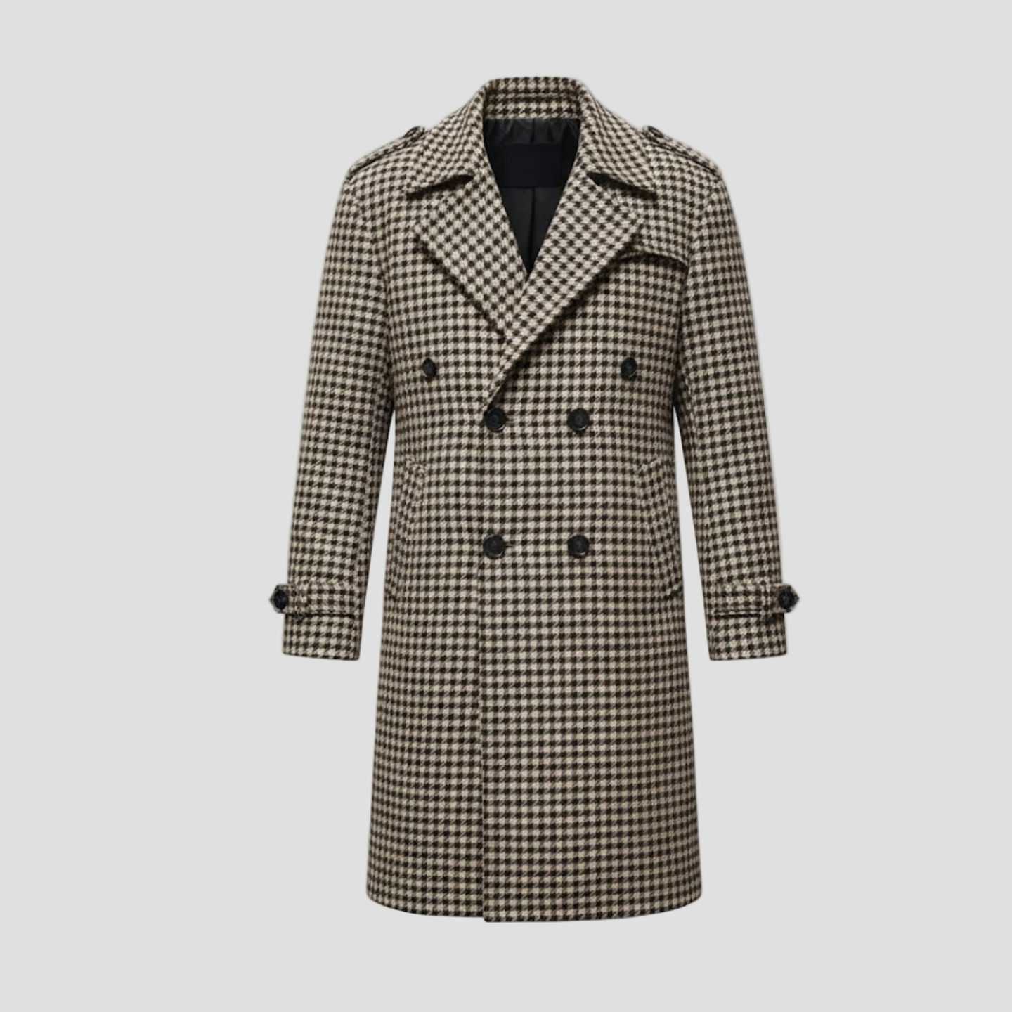 Elegant Houndstooth Trench Coat