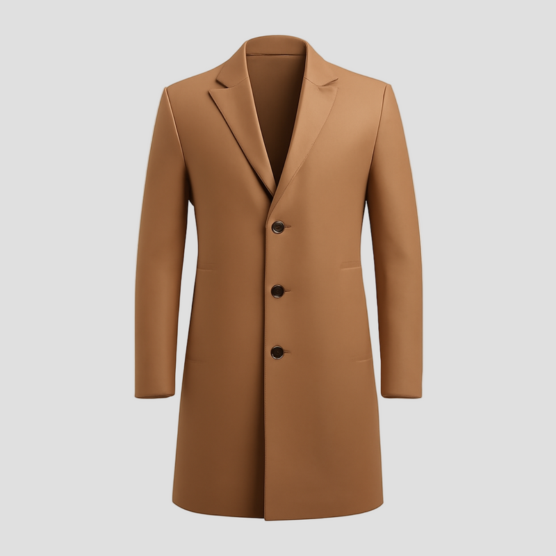 Classic Mid-Length Solid Coat with Collar and Buttons