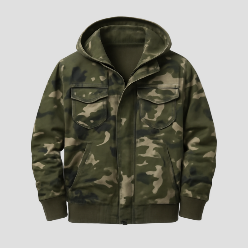 Men’s Camouflage Hooded Jacket with Multiple Pockets