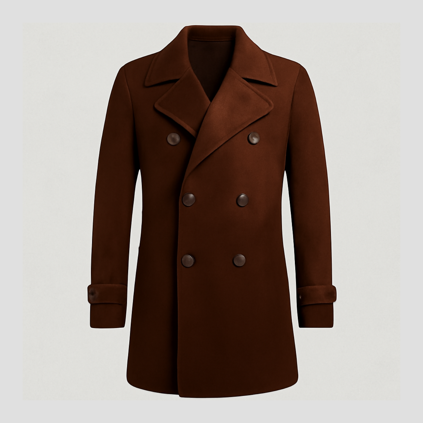 Mid-Length Men’s Coat with Double Collar