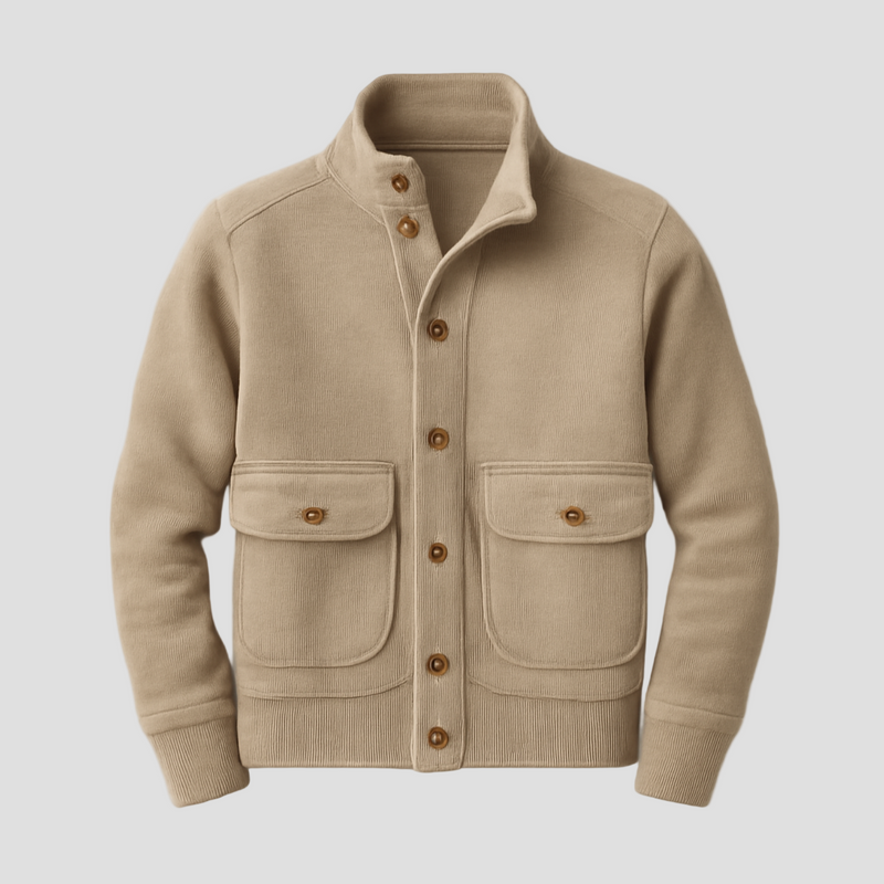 Men’s Solid Colour Jacket with Stand Collar