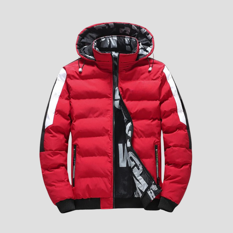 Men’s Quilted Winter Jacket with Hood and Elastic Cuffs