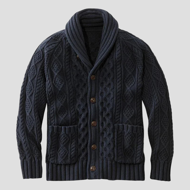 Retro Jacquard Knitted Cardigan in Relaxed Fit