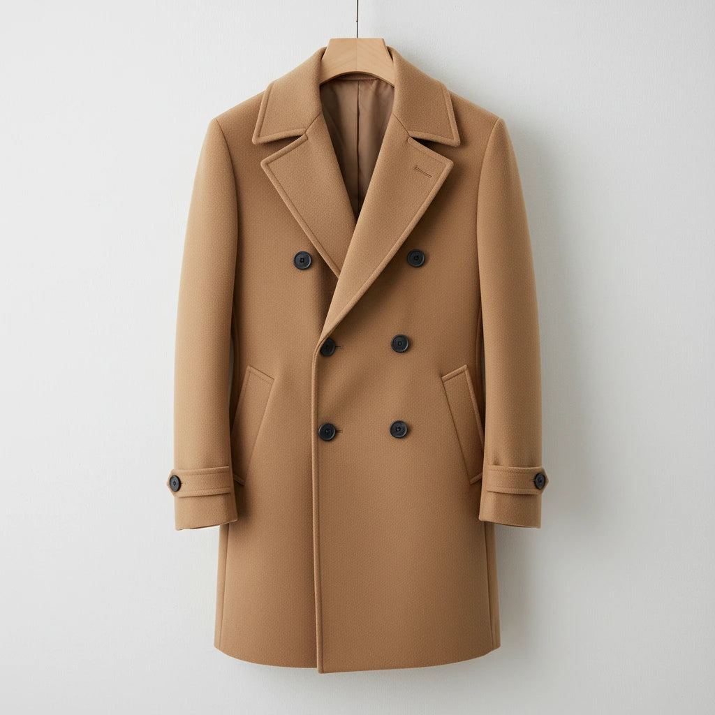 Elegant Double-Breasted Long Coat with Collar