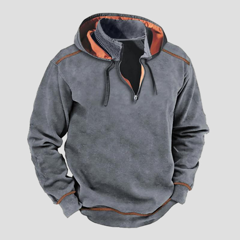 Men’s Vintage Contrast Hoodie with Patchwork Zip