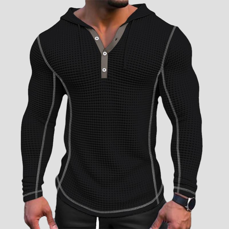 Solid-Colour Men’s Waffle Long-Sleeve Sweatshirt (Loose Fit)