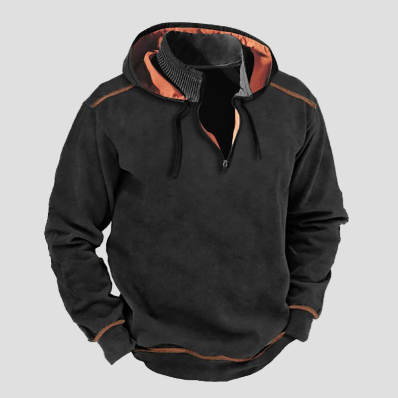 Men’s Vintage Contrast Hoodie with Patchwork Zip
