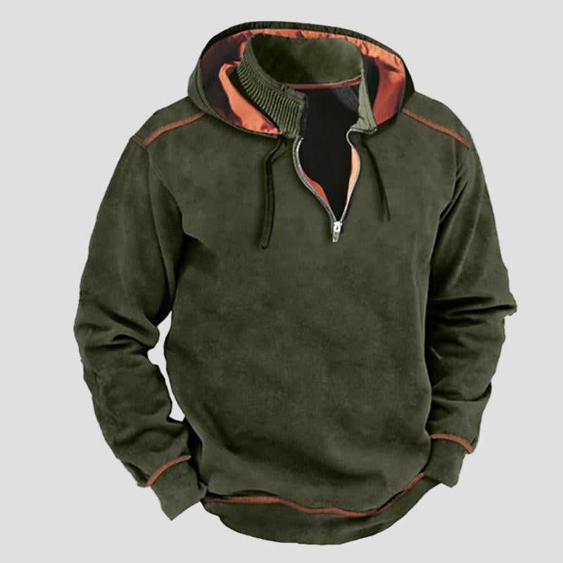 Men’s Vintage Contrast Hoodie with Patchwork Zip