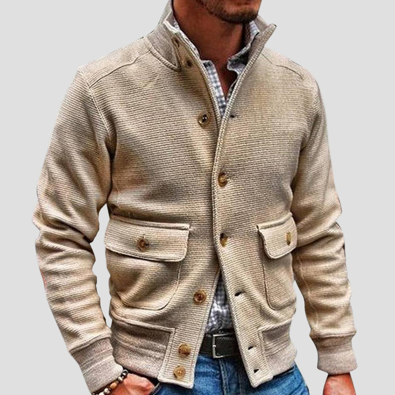 Men’s Solid Colour Jacket with Stand Collar