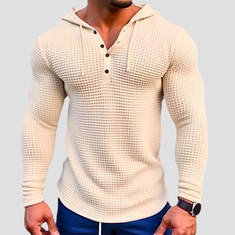 Solid-Colour Men’s Waffle-Textured Hoodie