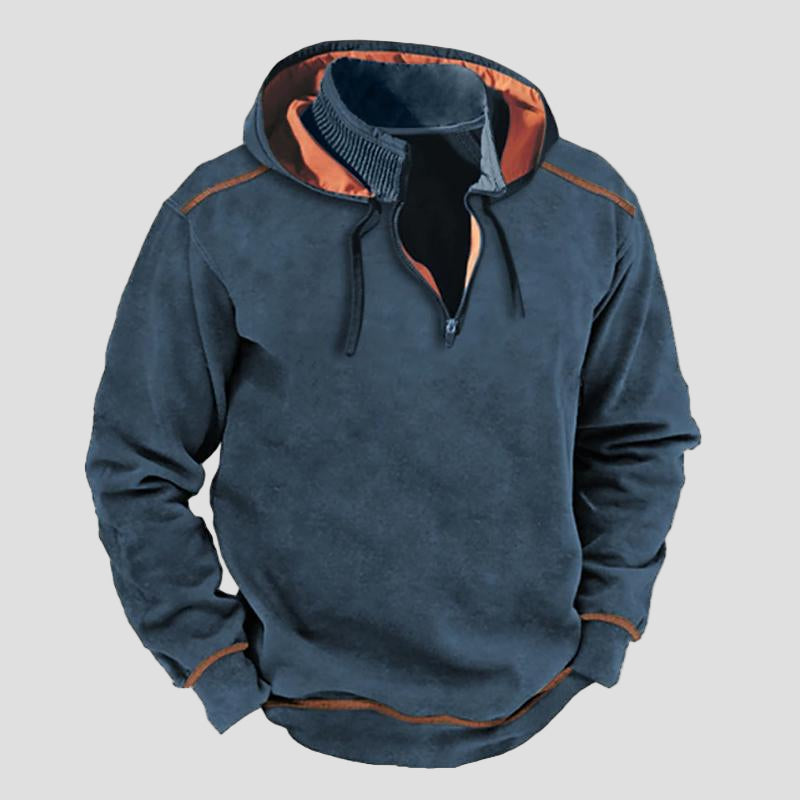 Men’s Vintage Contrast Hoodie with Patchwork Zip