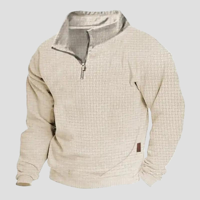 Men’s Cotton-Blend Outdoor Zip Sweatshirt with Stand Collar
