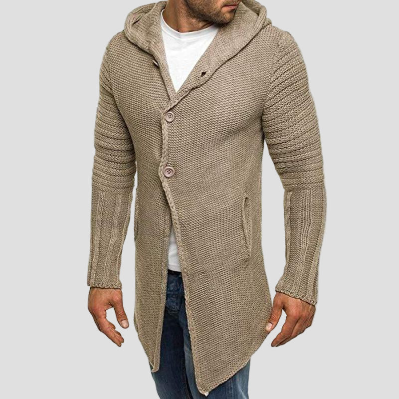 Knitted Hooded Cardigan with Buttons