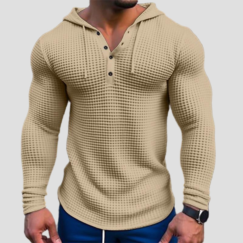 Solid-Colour Men’s Waffle-Textured Hoodie