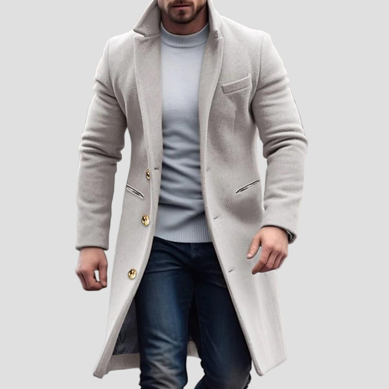 Vintage Long Wool Coat with Collar and Buttons