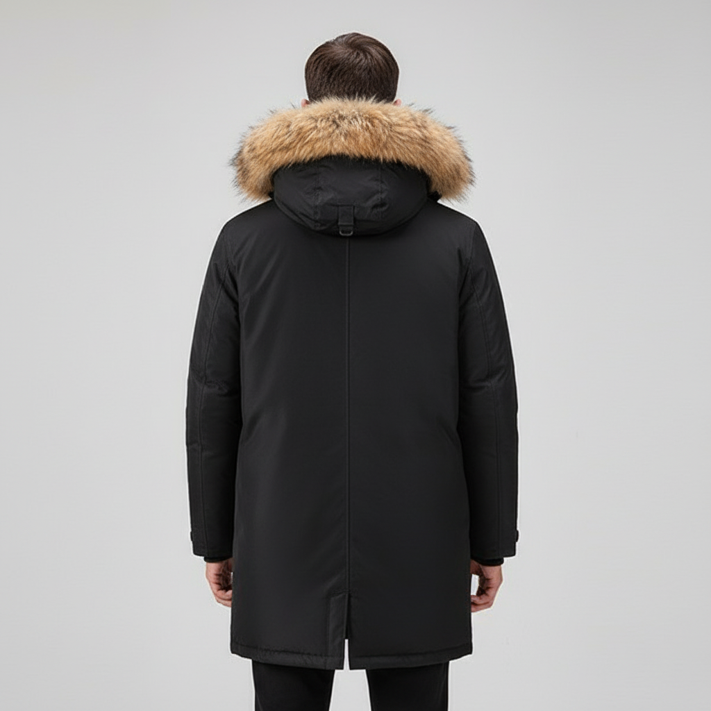 Men’s Winter Parka with Hood and Faux Fur Collar