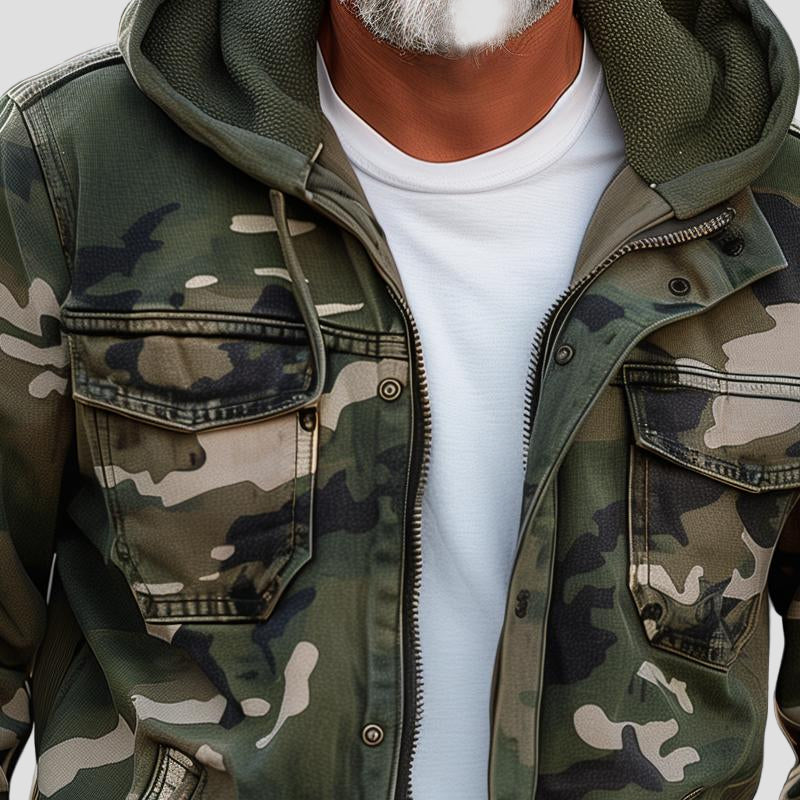 Men’s Camouflage Hooded Jacket with Multiple Pockets