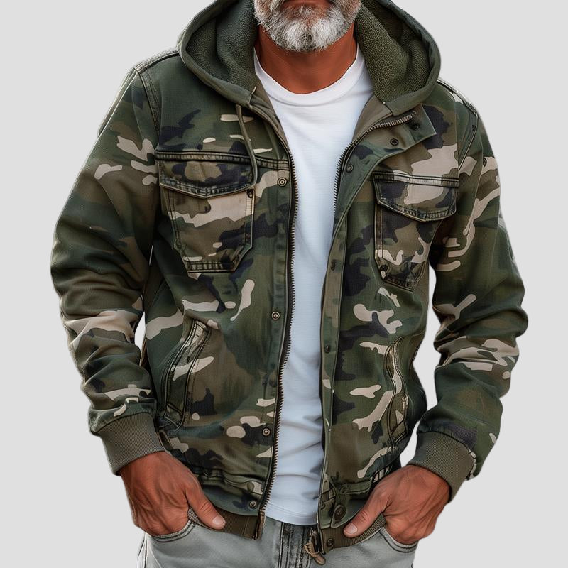 Men’s Camouflage Hooded Jacket with Multiple Pockets