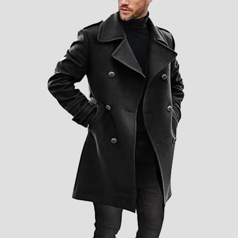 Mid-Length Men’s Coat with Double Collar