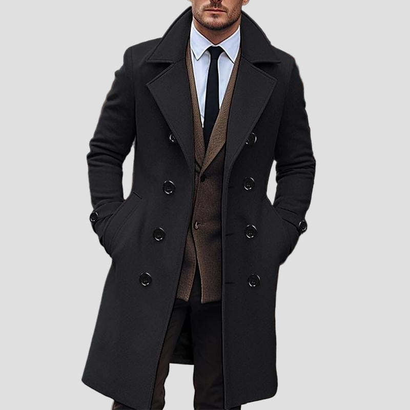 Elegant Double-Breasted Long Coat with Collar