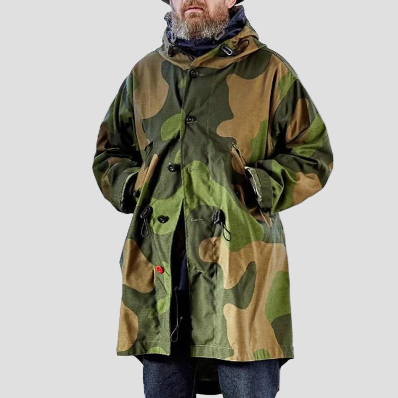 Men’s Camouflage Trench Coat with Hood