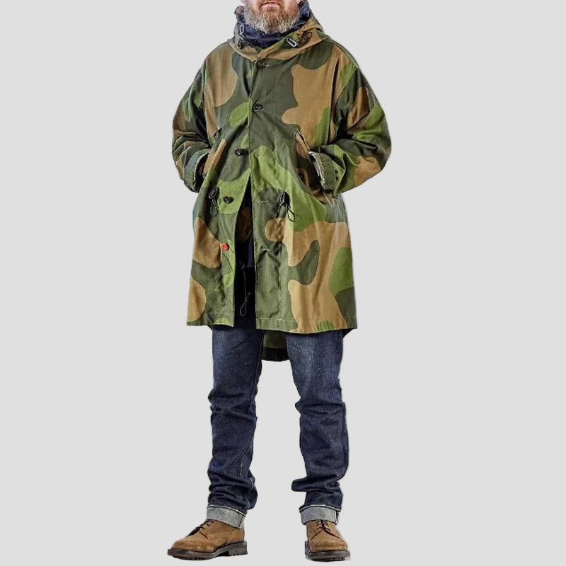Men’s Camouflage Trench Coat with Hood
